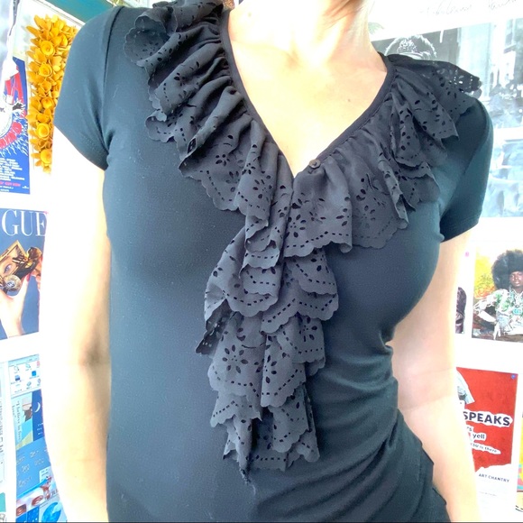 Lauren by Ralph Lauren Sleeveless Black Top w. Ruffle Size PXS Stretch - Picture 9 of 11